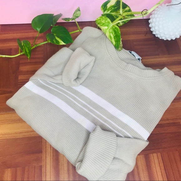 vtg vsco tan striped boyfriend ribbed pullover - Picture 5 of 5
